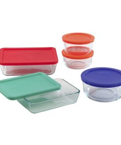 Pyrex Simply Store 10-piece Glass Food Storage Container Set with Assorted Colored Lids